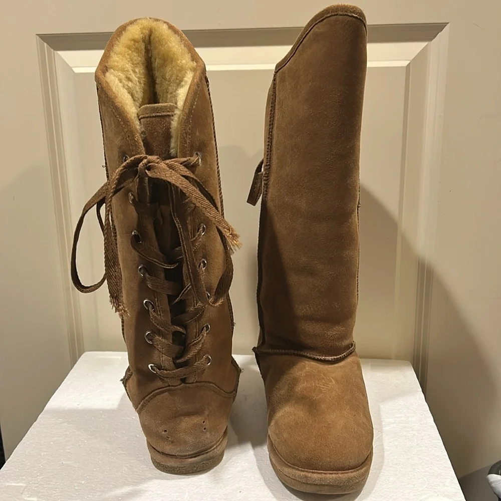 Checklist womens crisscross ties back suede Sherpa faux fur lined boots size 7